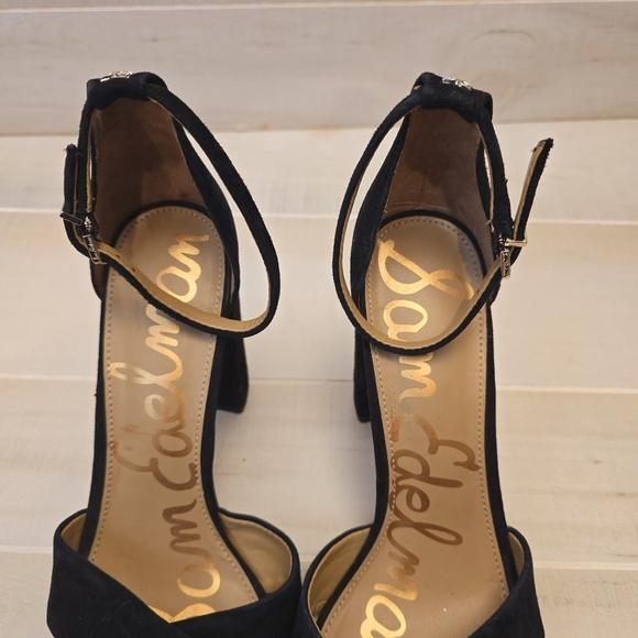 {11} Sam Edelman Yancy Block Heel Ankle Strap Sandals in Black Suede - Picture 6 of 16